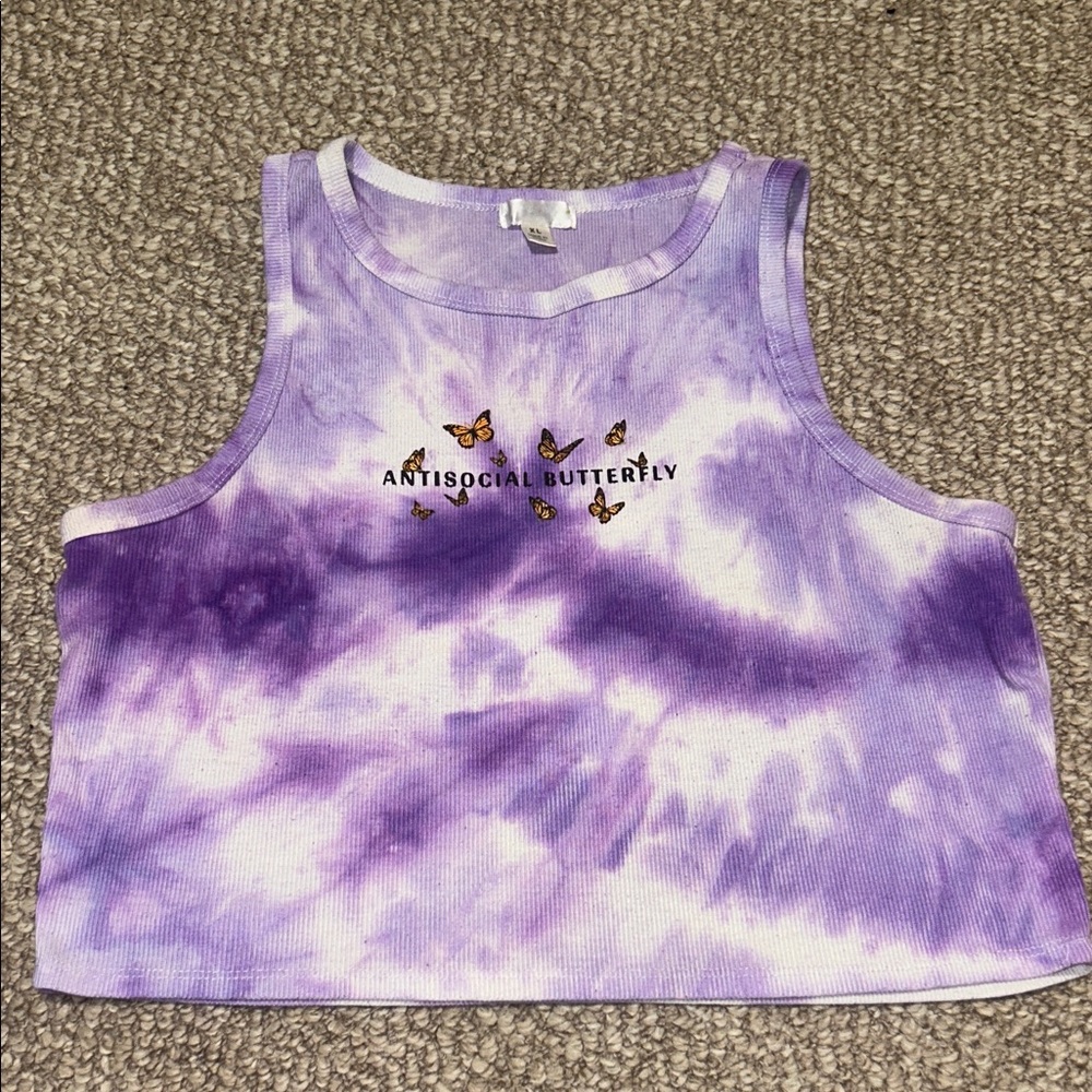 Antisocial Butterfly Purple Tie-Dye Crop Top